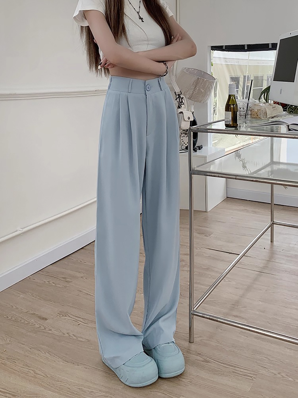 後鬆緊腰打摺西裝長褲