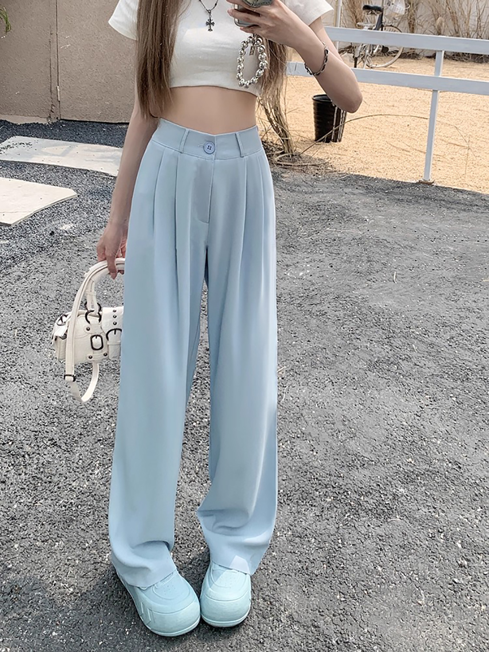 後鬆緊腰打摺西裝長褲