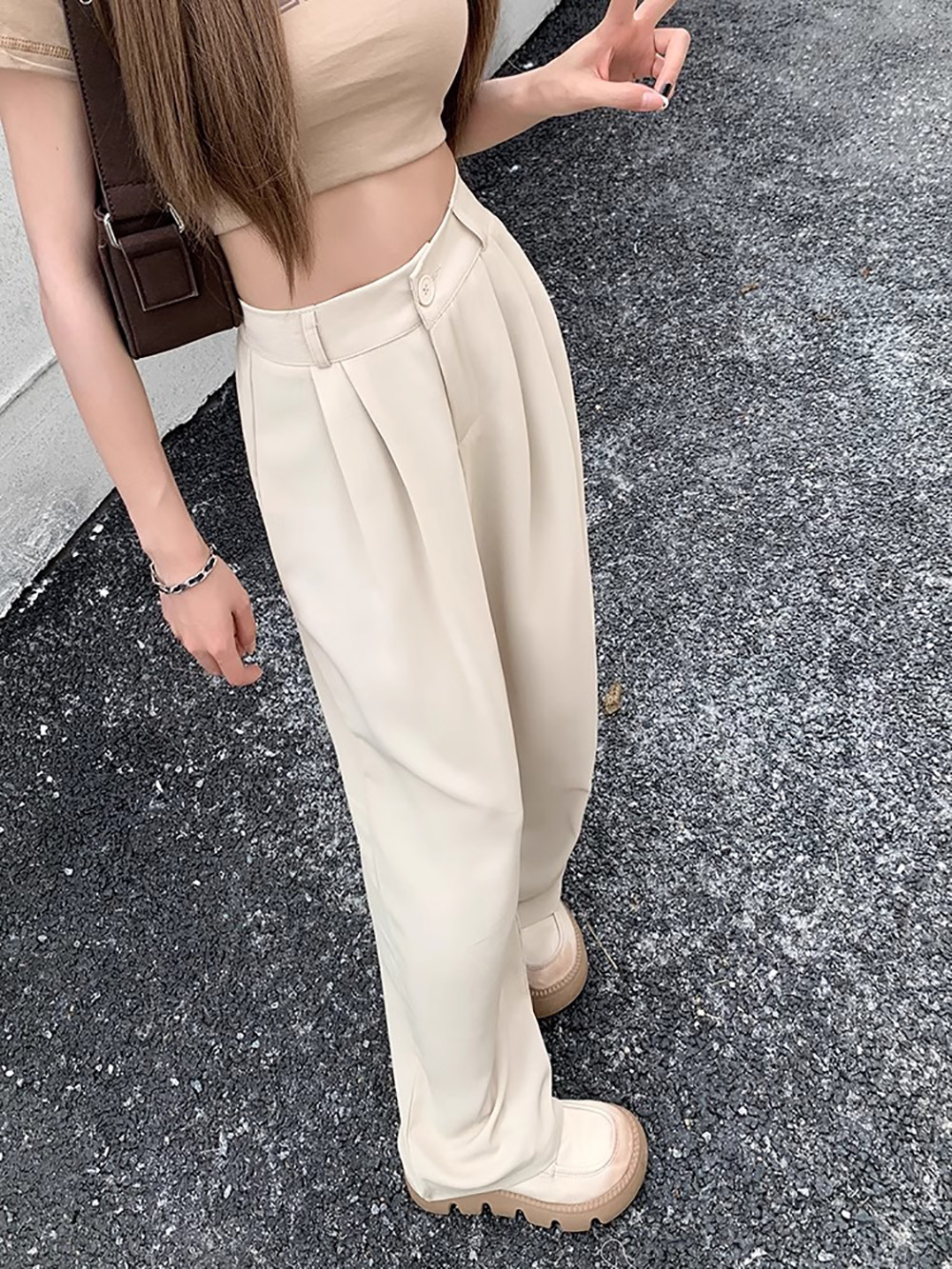 後鬆緊腰打摺西裝長褲