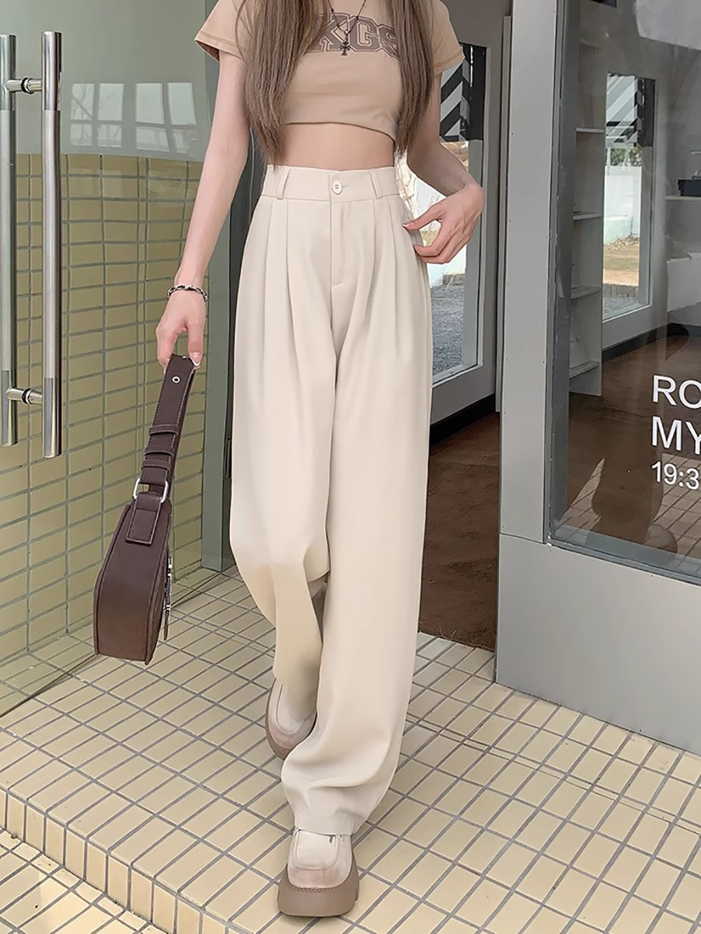 後鬆緊腰打摺西裝長褲