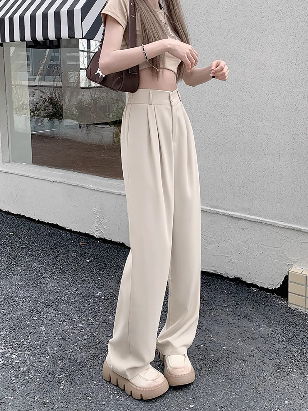 後鬆緊腰打摺西裝長褲