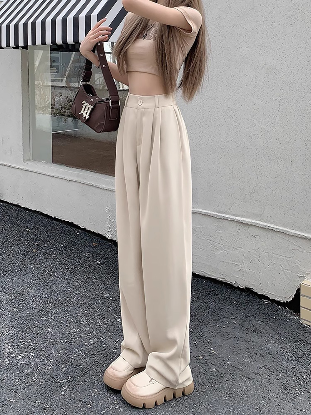 後鬆緊腰打摺西裝長褲