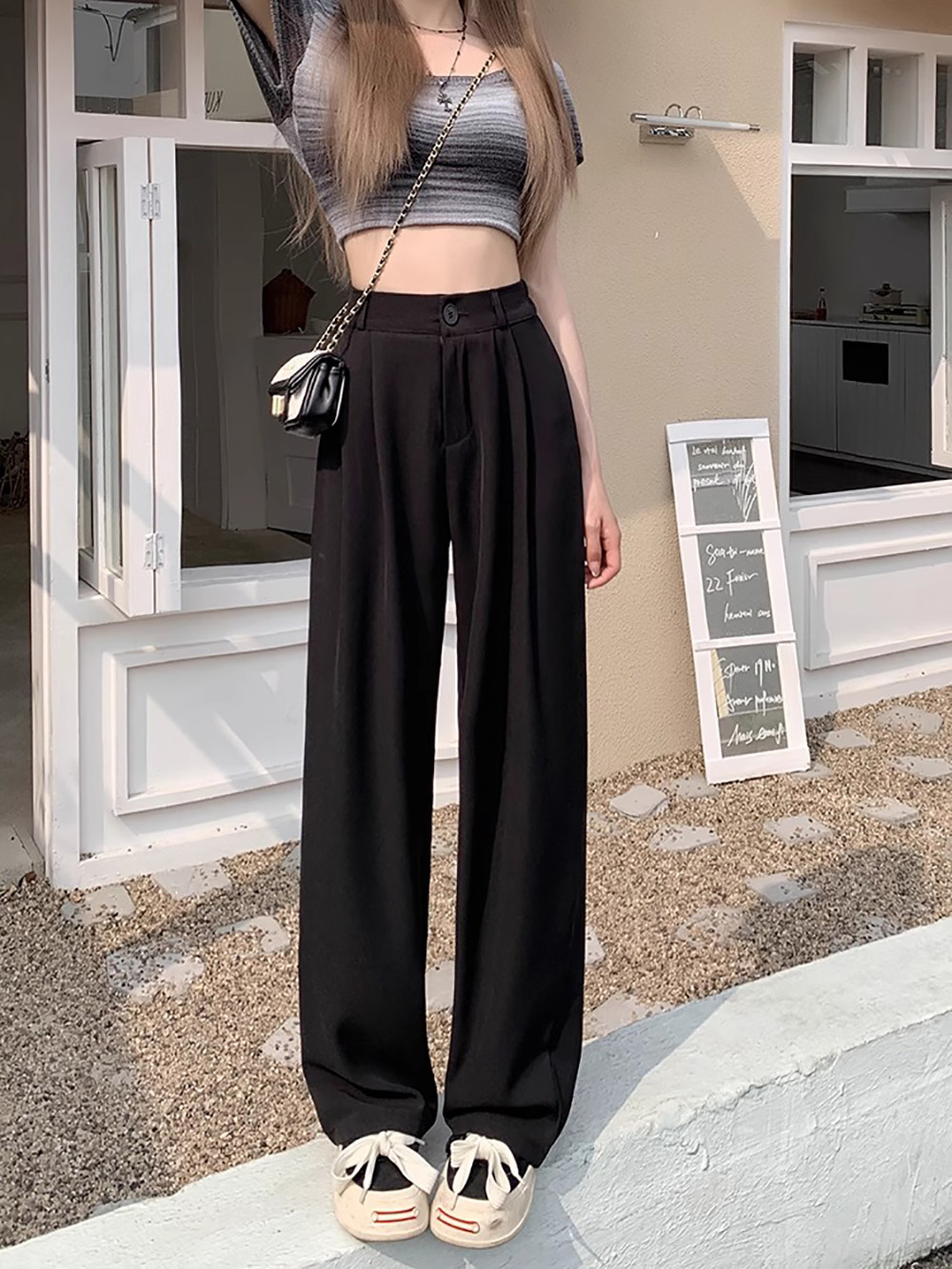 後鬆緊腰打摺西裝長褲