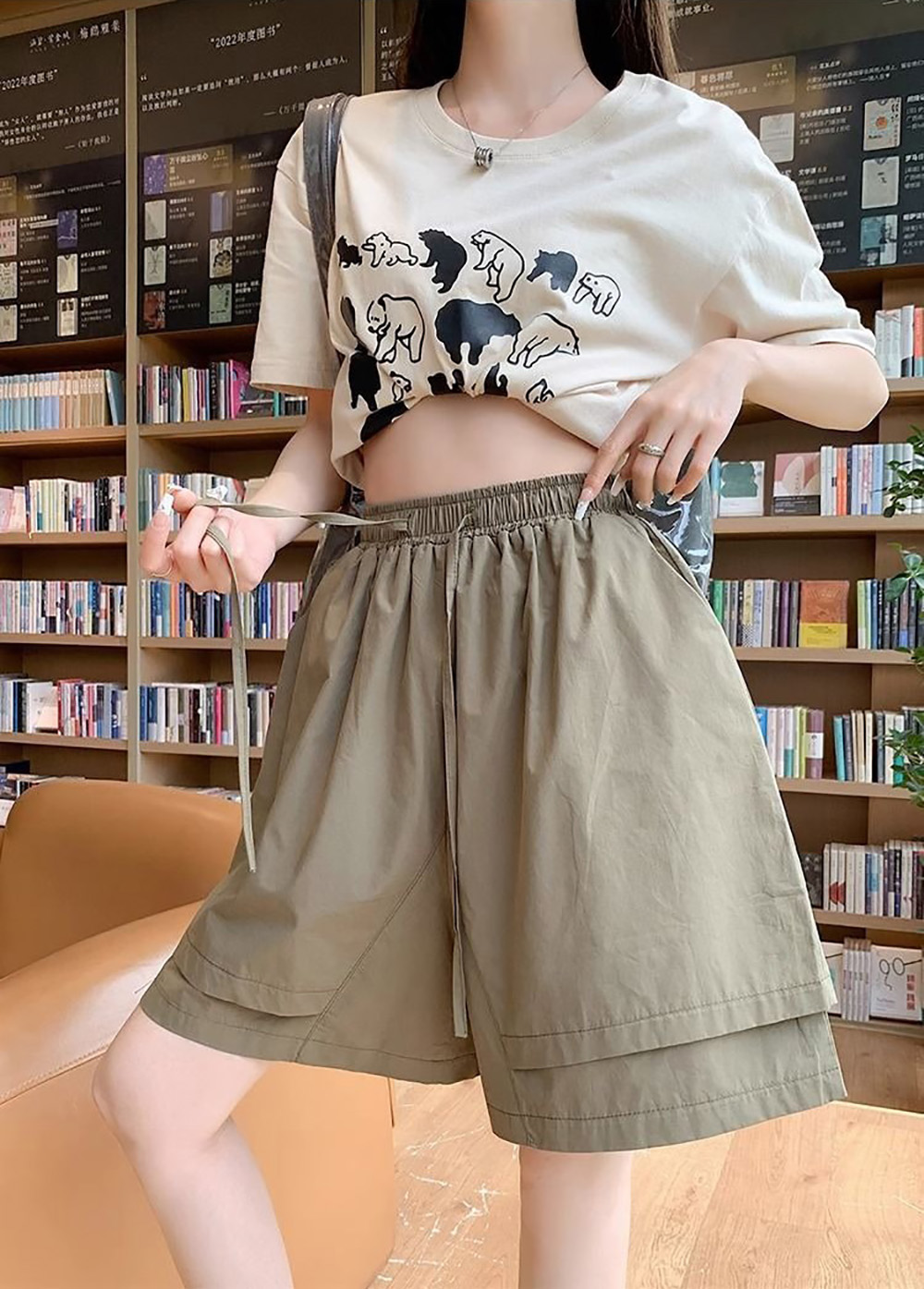 休閒綁帶寬鬆五分褲
