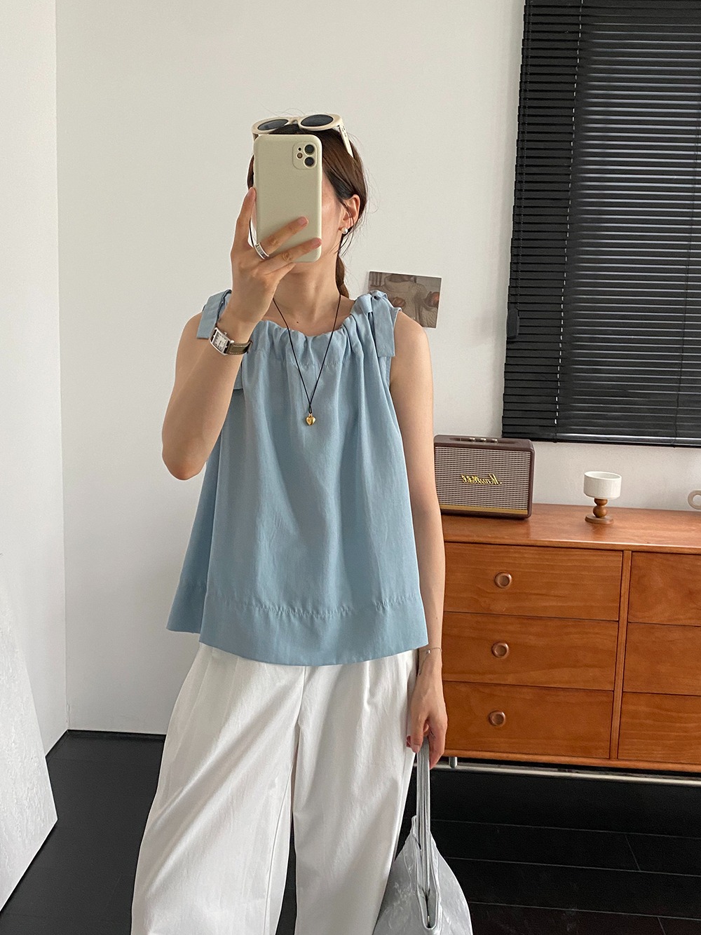 小清新圓領綁帶背心