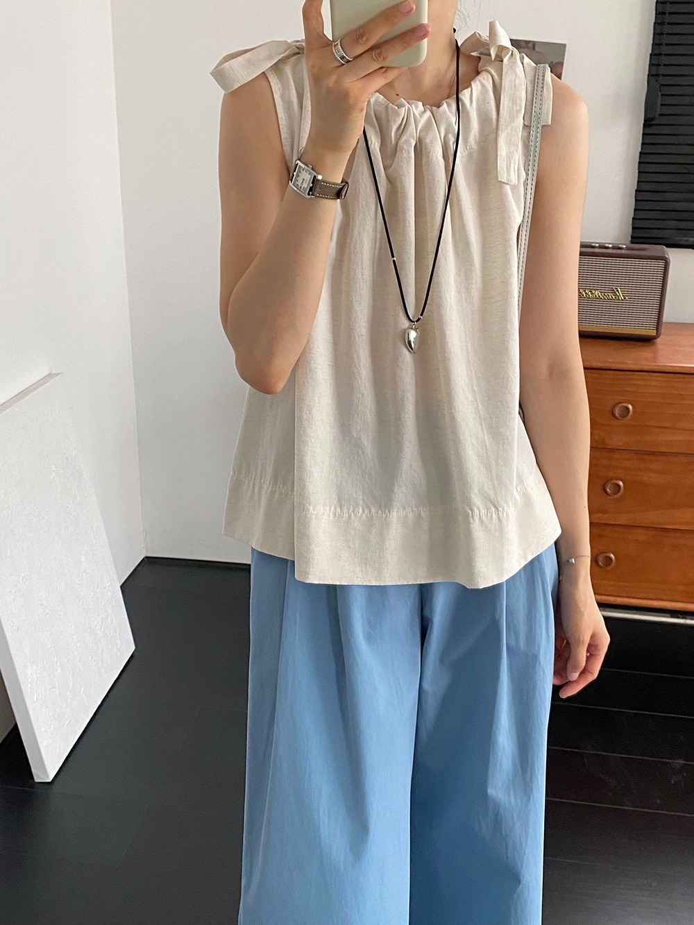 小清新圓領綁帶背心