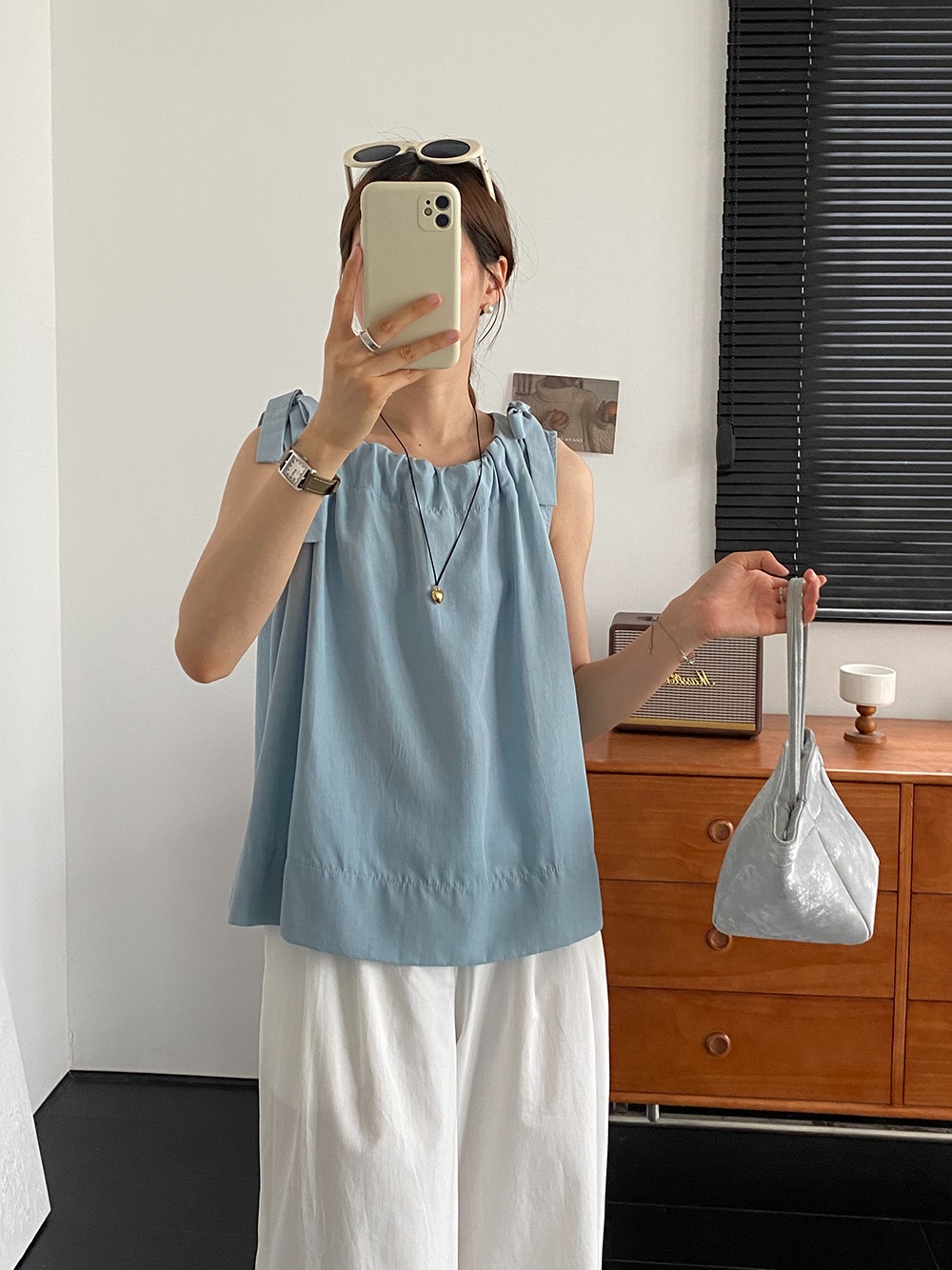 小清新圓領綁帶背心
