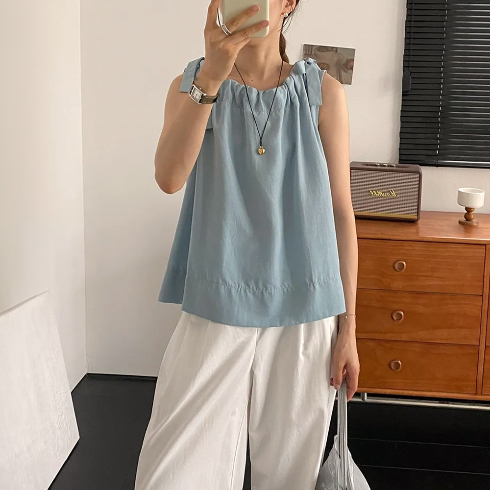 小清新圓領綁帶背心