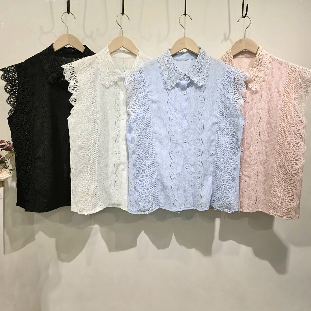 刺繡鏤空蕾絲無袖襯衫