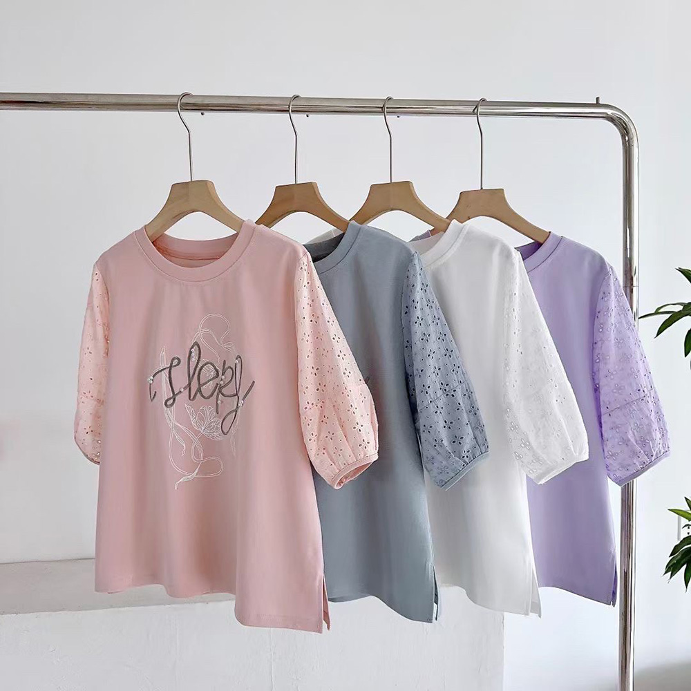質感鏤空刺繡印花上衣