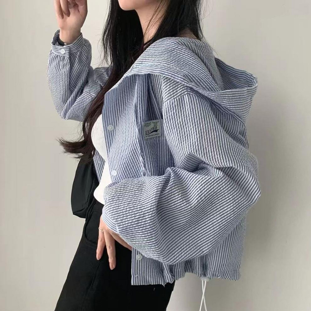 薄款條紋連帽短版外套