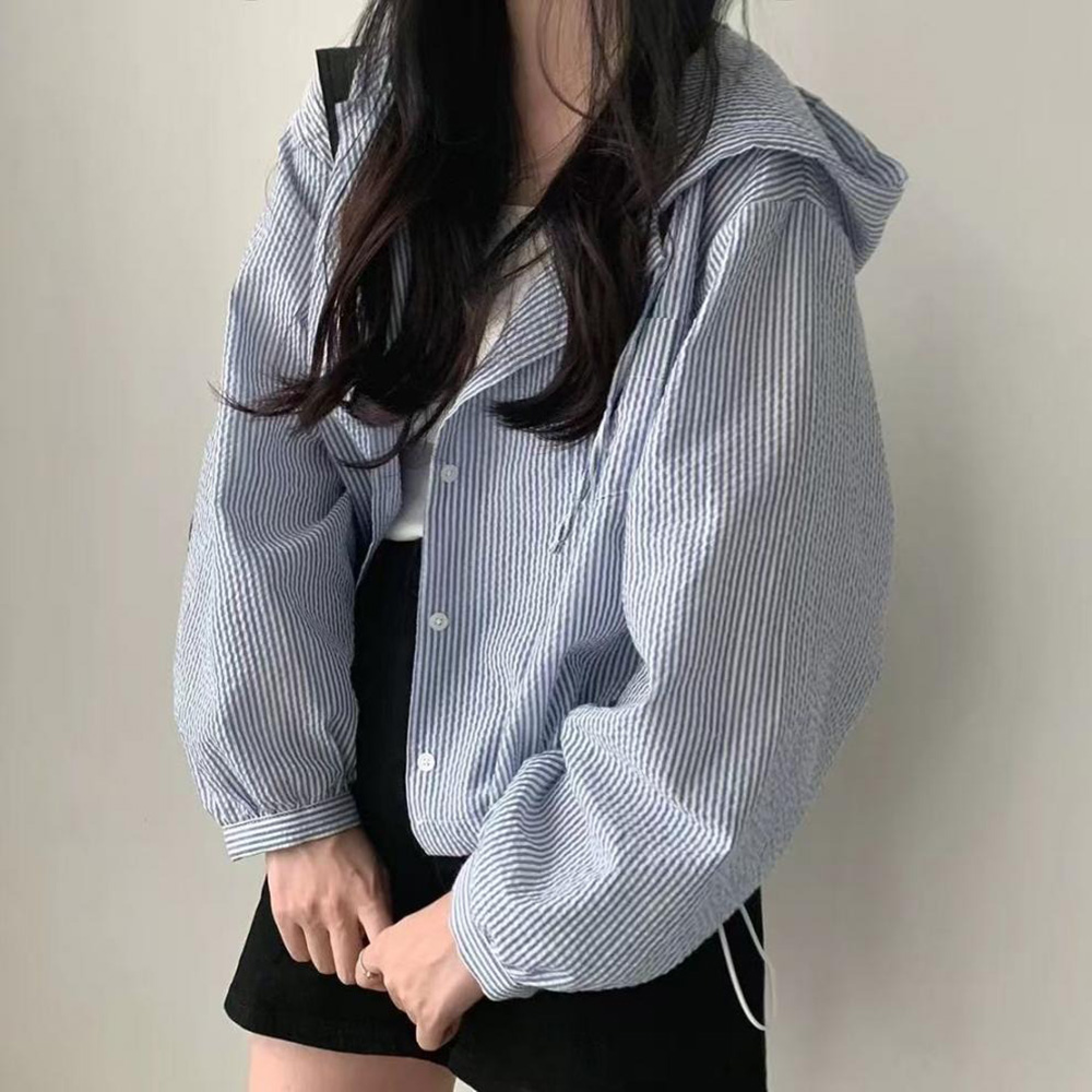 薄款條紋連帽短版外套