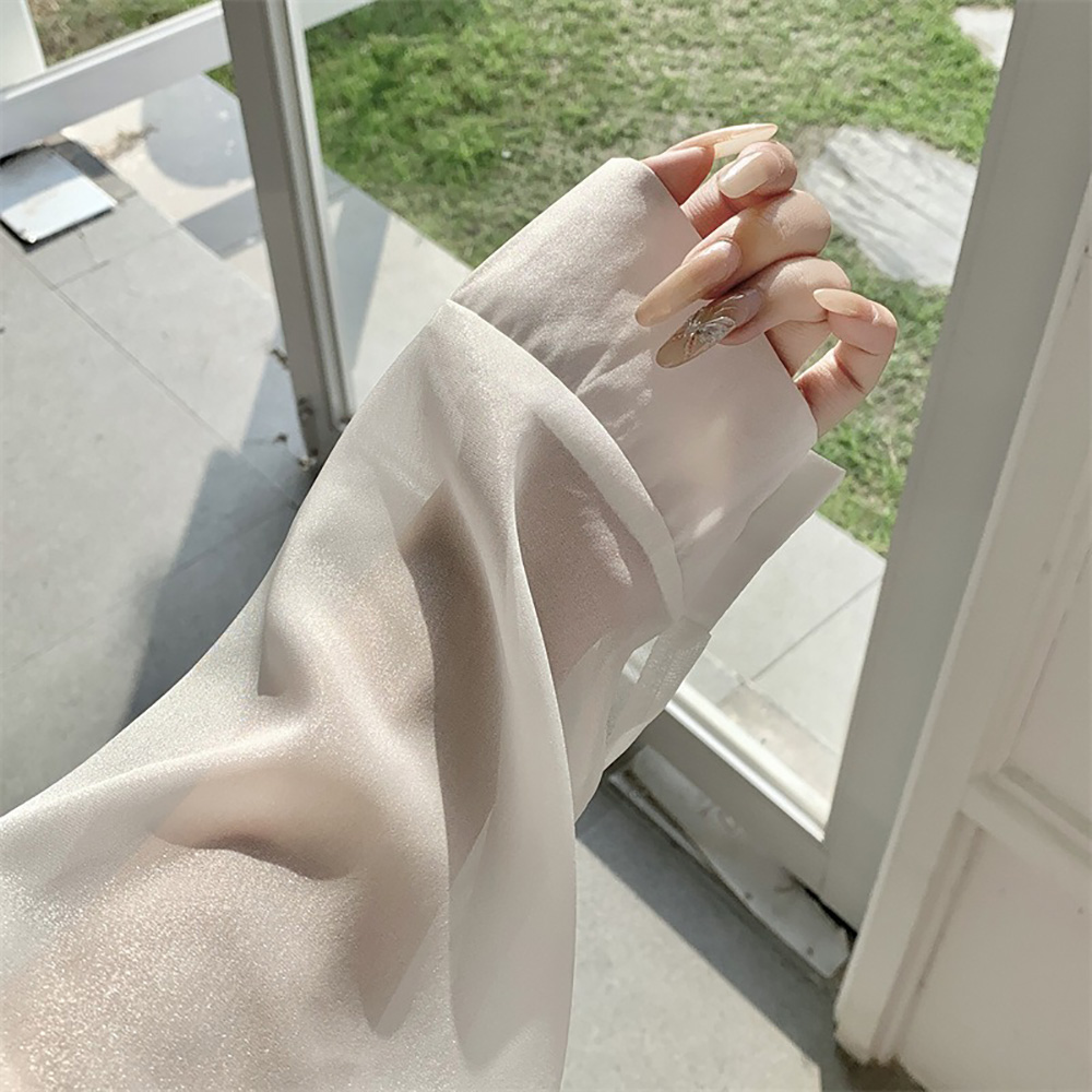 後開衩綁帶透膚襯衫