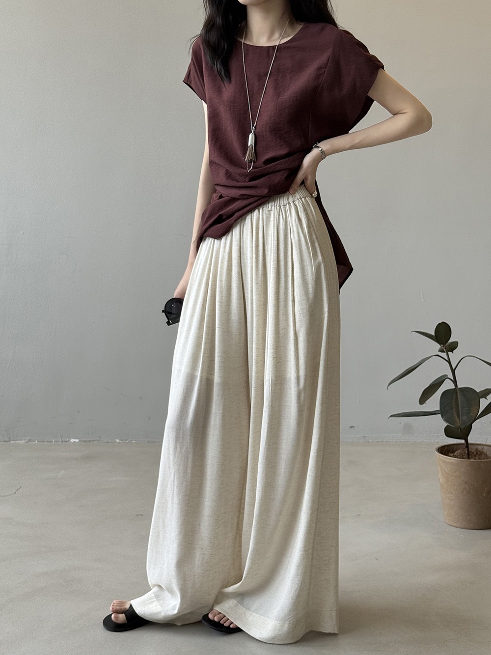 設計感後綁帶開衩上衣