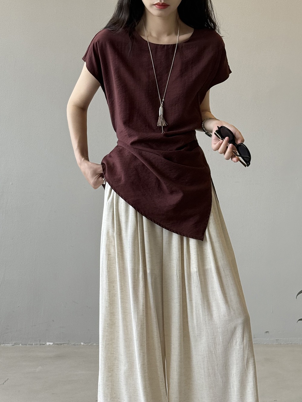 設計感後綁帶開衩上衣