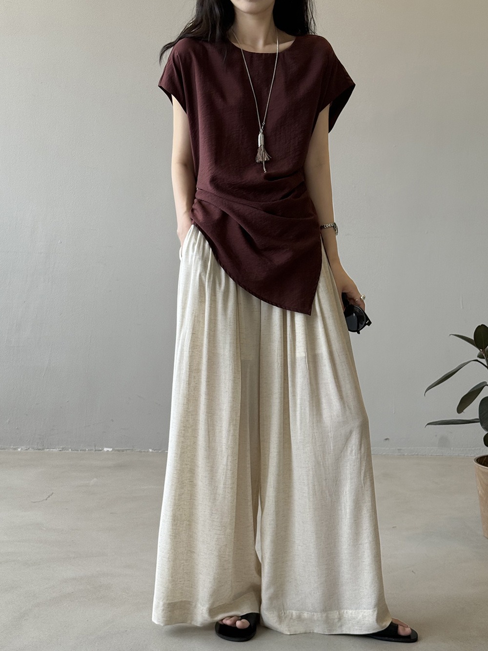 設計感後綁帶開衩上衣