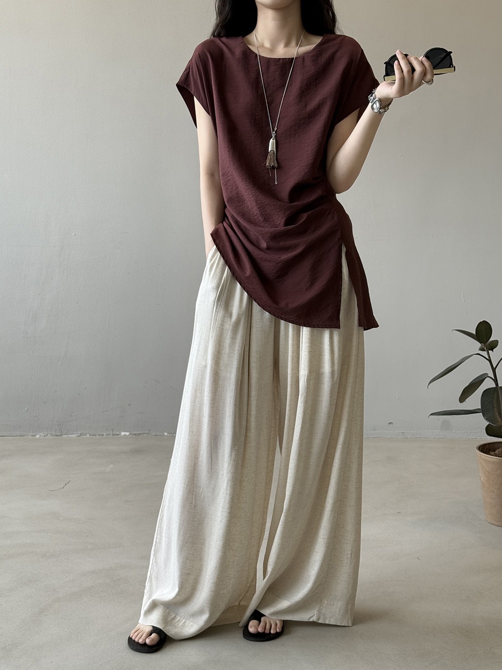 設計感後綁帶開衩上衣