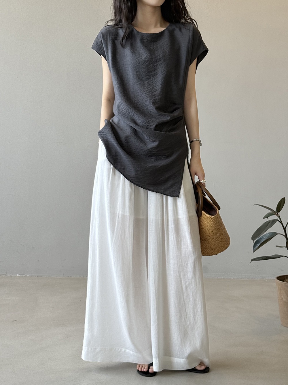 設計感後綁帶開衩上衣