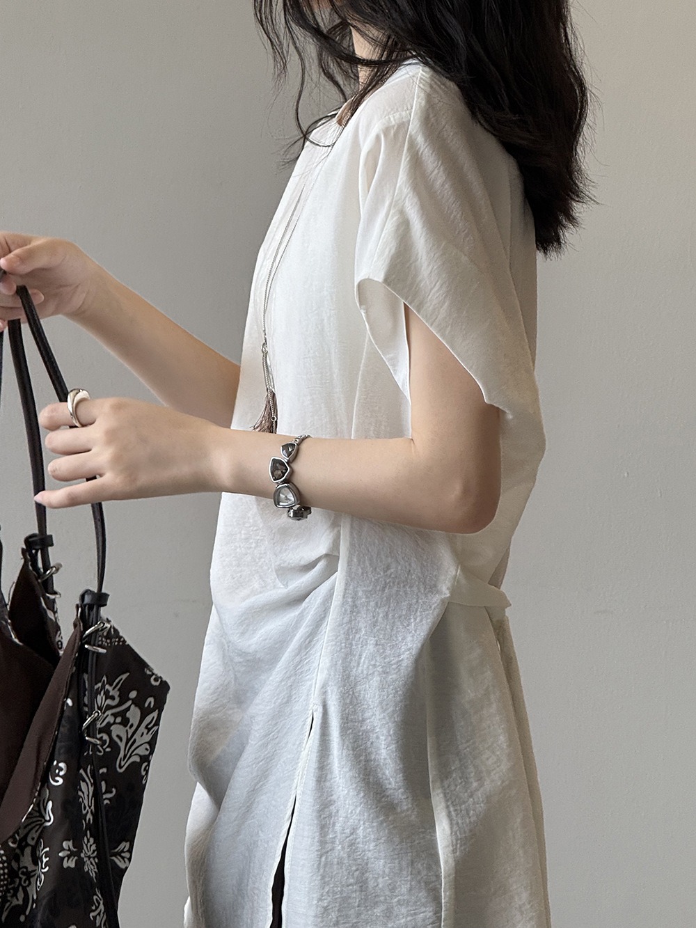 設計感後綁帶開衩上衣