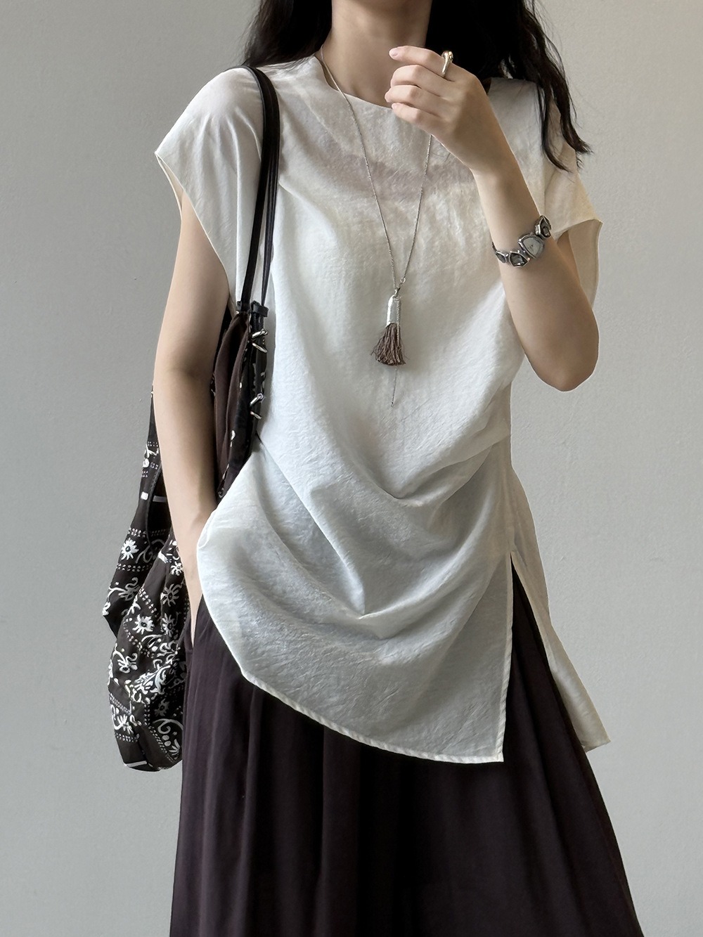 設計感後綁帶開衩上衣