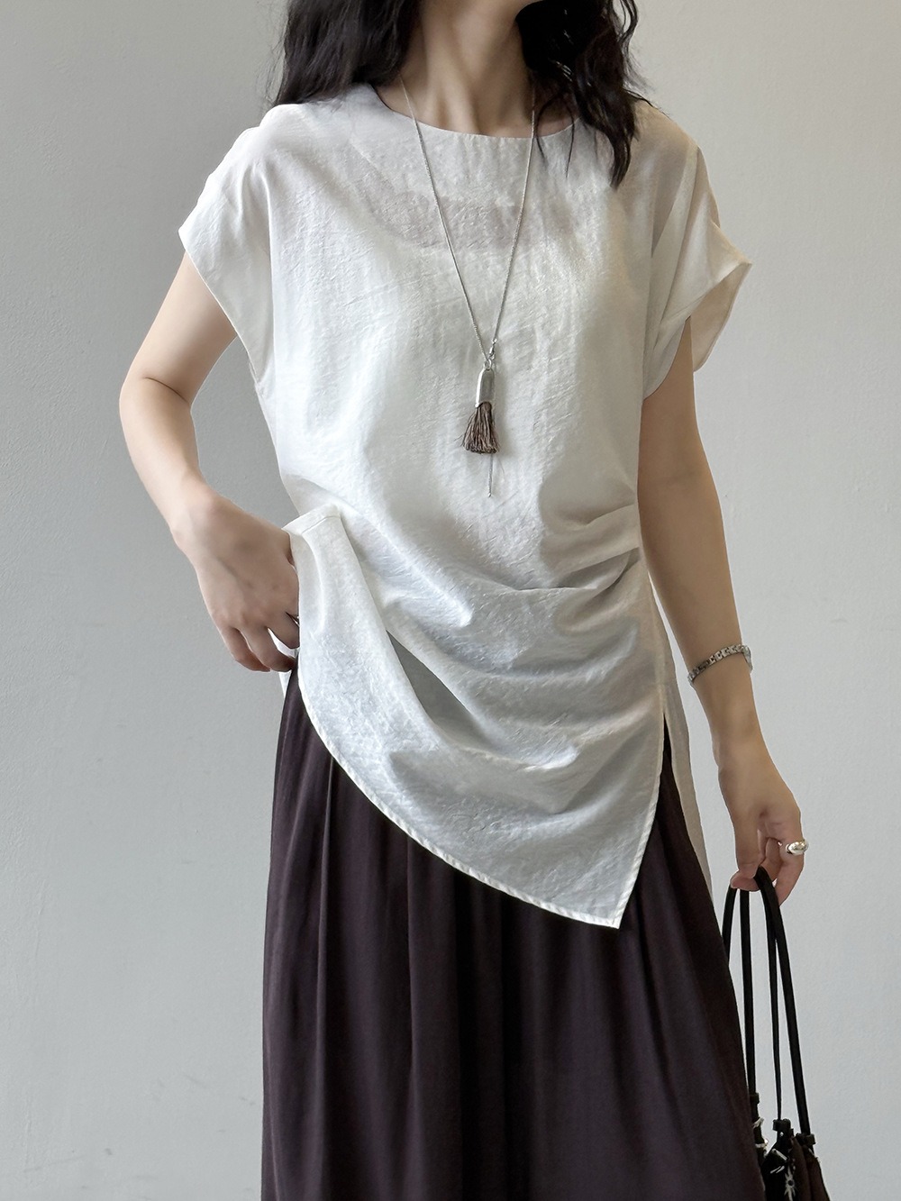 設計感後綁帶開衩上衣