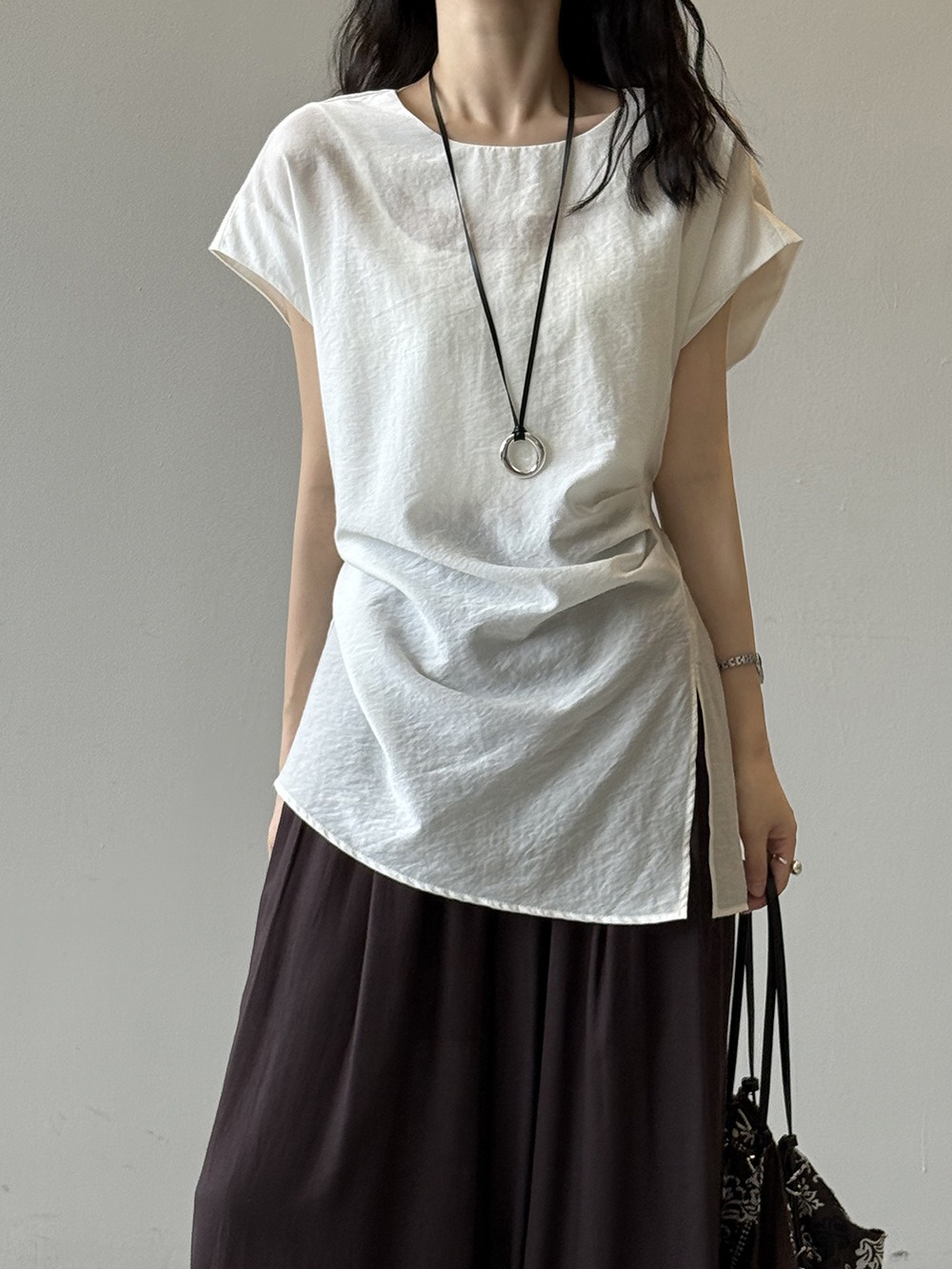 設計感後綁帶開衩上衣