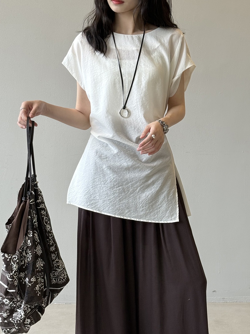 設計感後綁帶開衩上衣