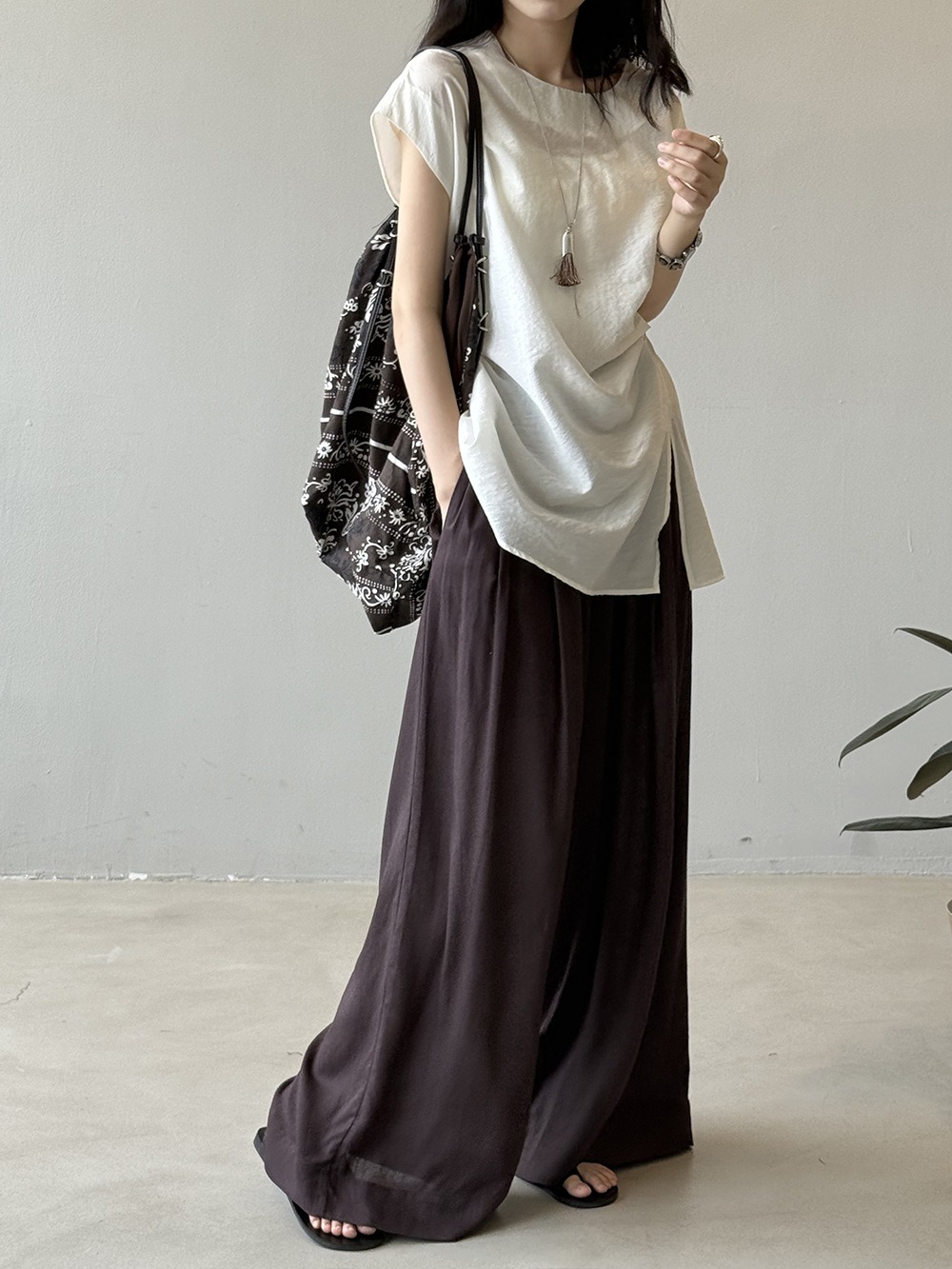 設計感後綁帶開衩上衣