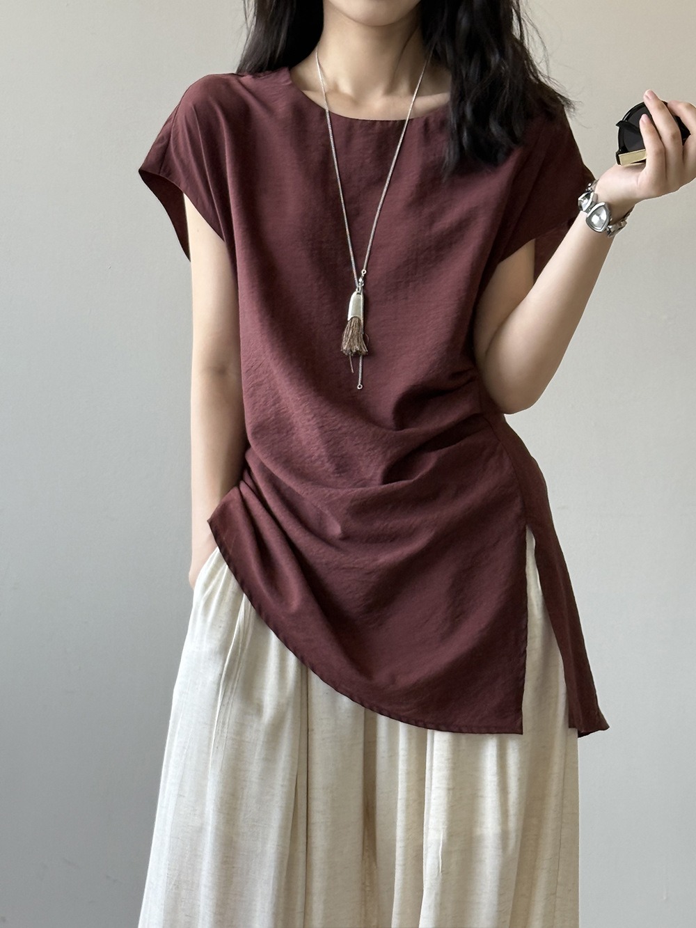 設計感後綁帶開衩上衣