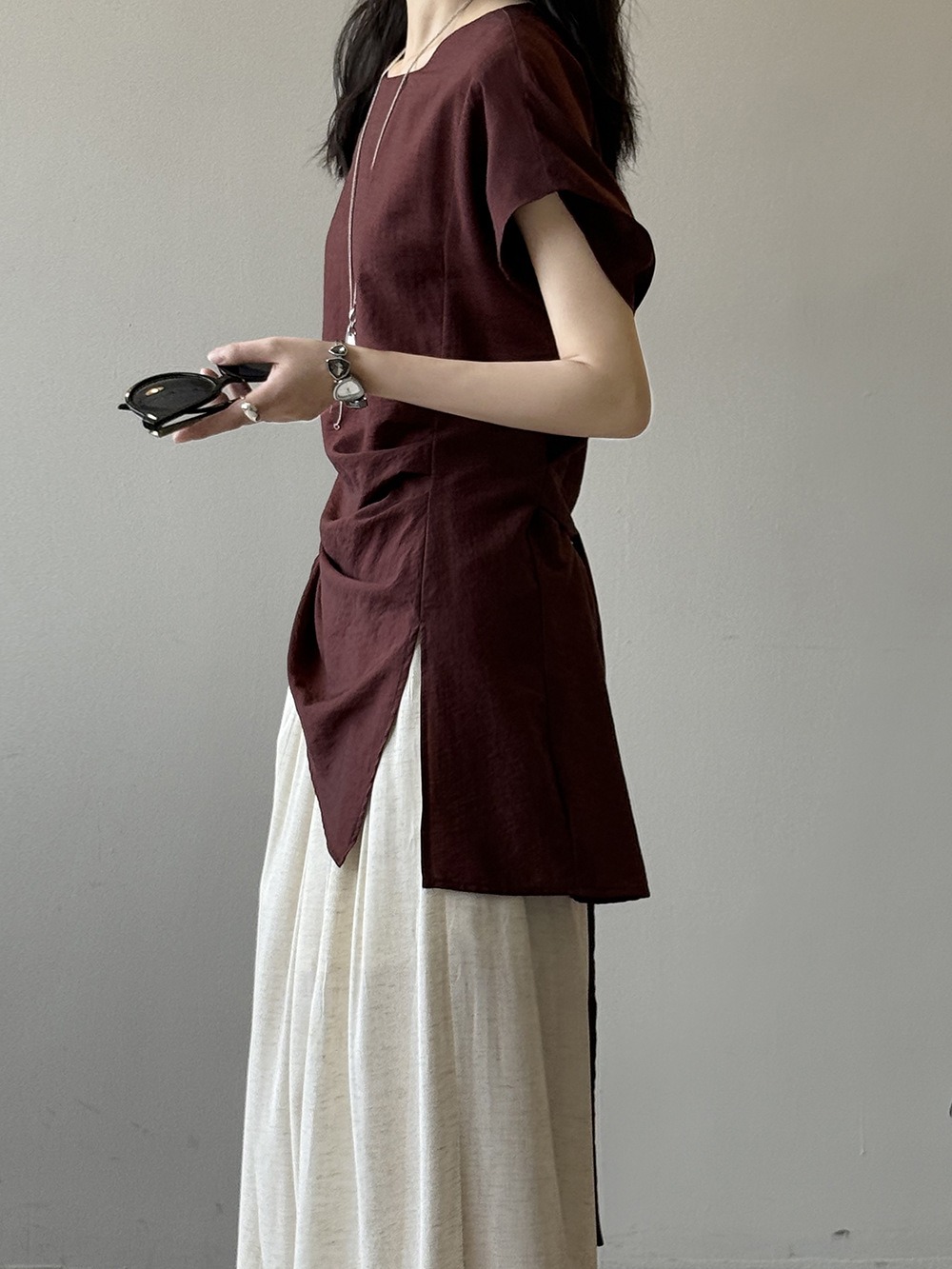 設計感後綁帶開衩上衣