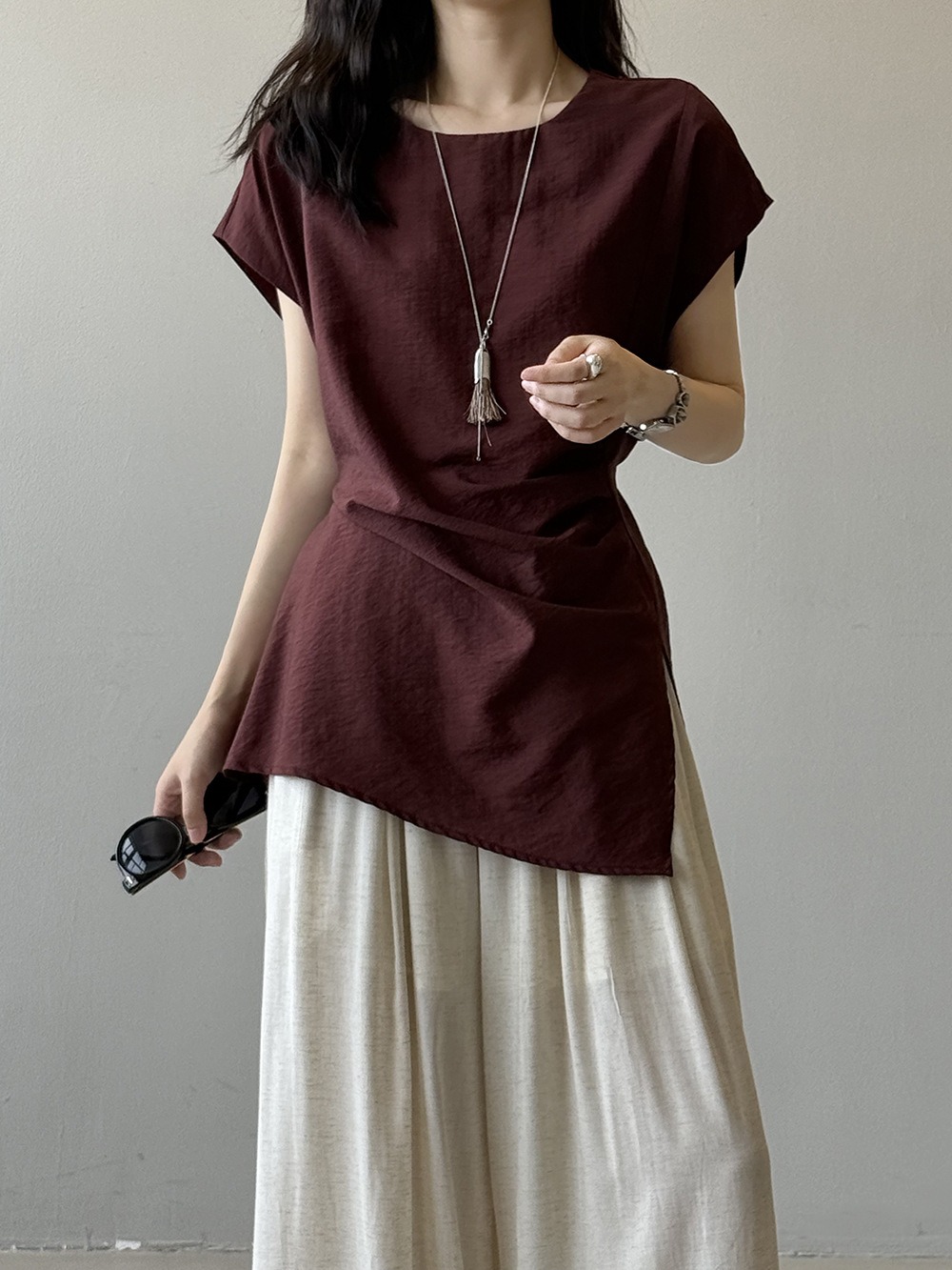 設計感後綁帶開衩上衣