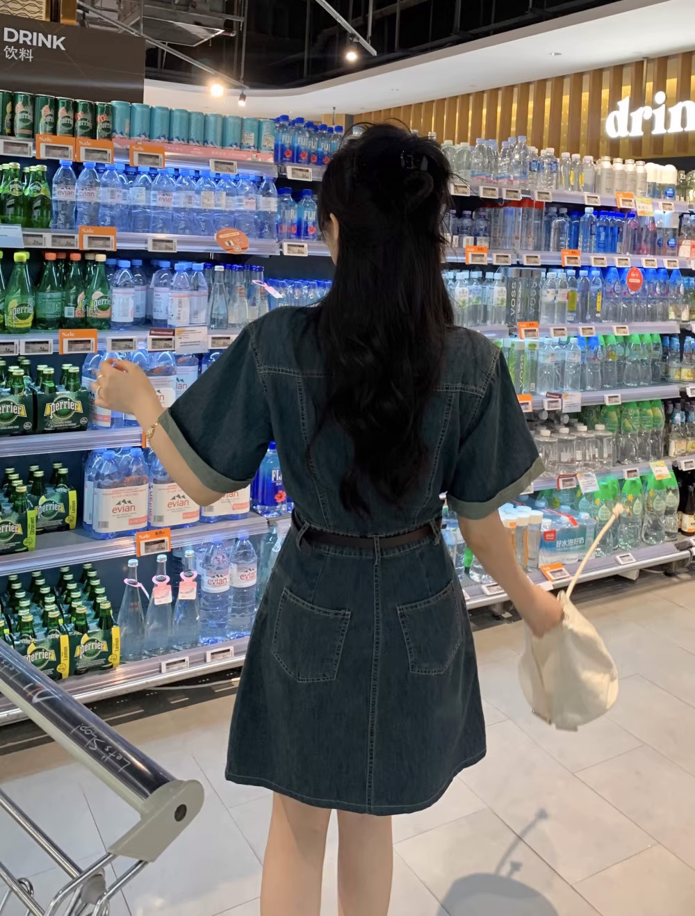復古牛仔修身短洋裝