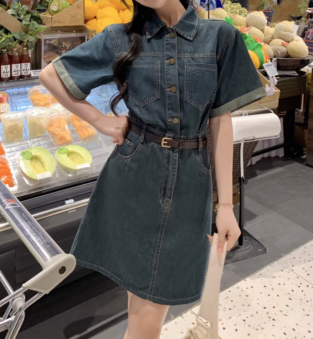 復古牛仔修身短洋裝