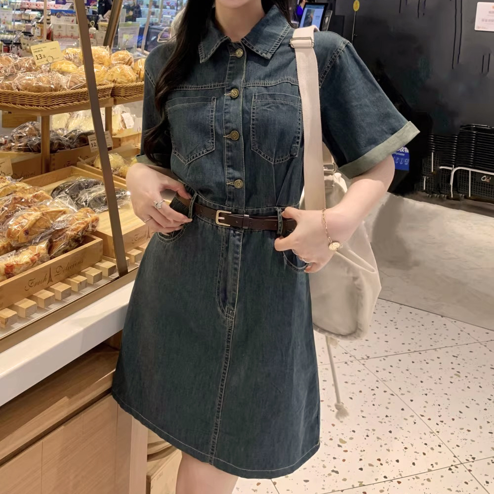 復古牛仔修身短洋裝
