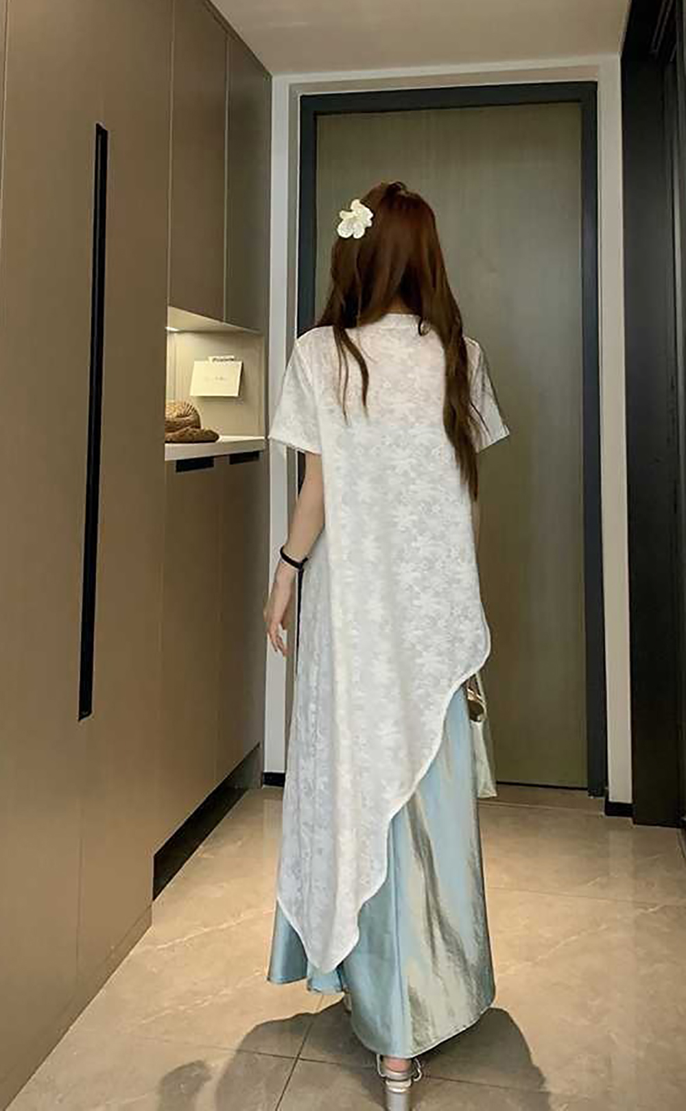 不規則蕾絲長洋裝套裝