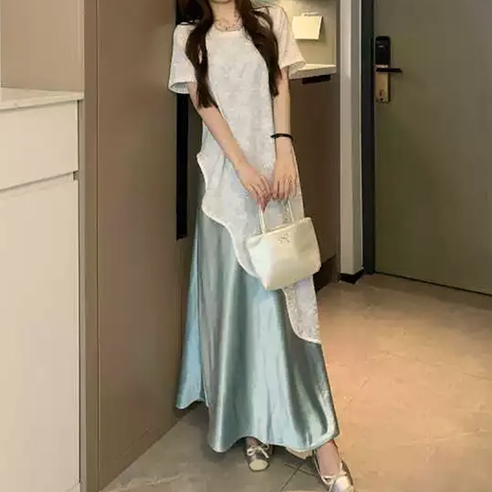 不規則蕾絲長洋裝套裝