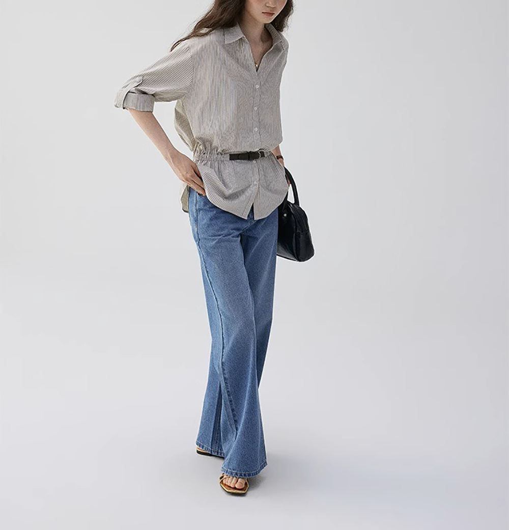 寬鬆條紋收腰設計襯衫
