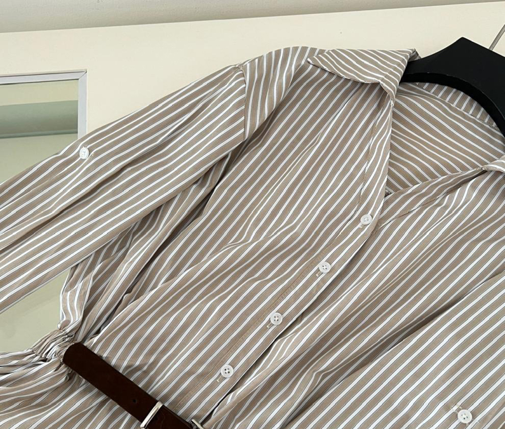 寬鬆條紋收腰設計襯衫