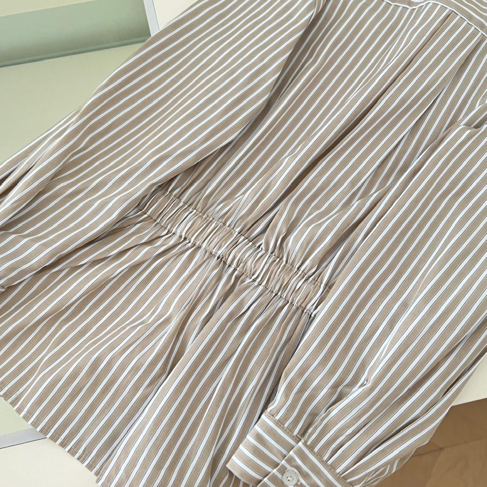 寬鬆條紋收腰設計襯衫