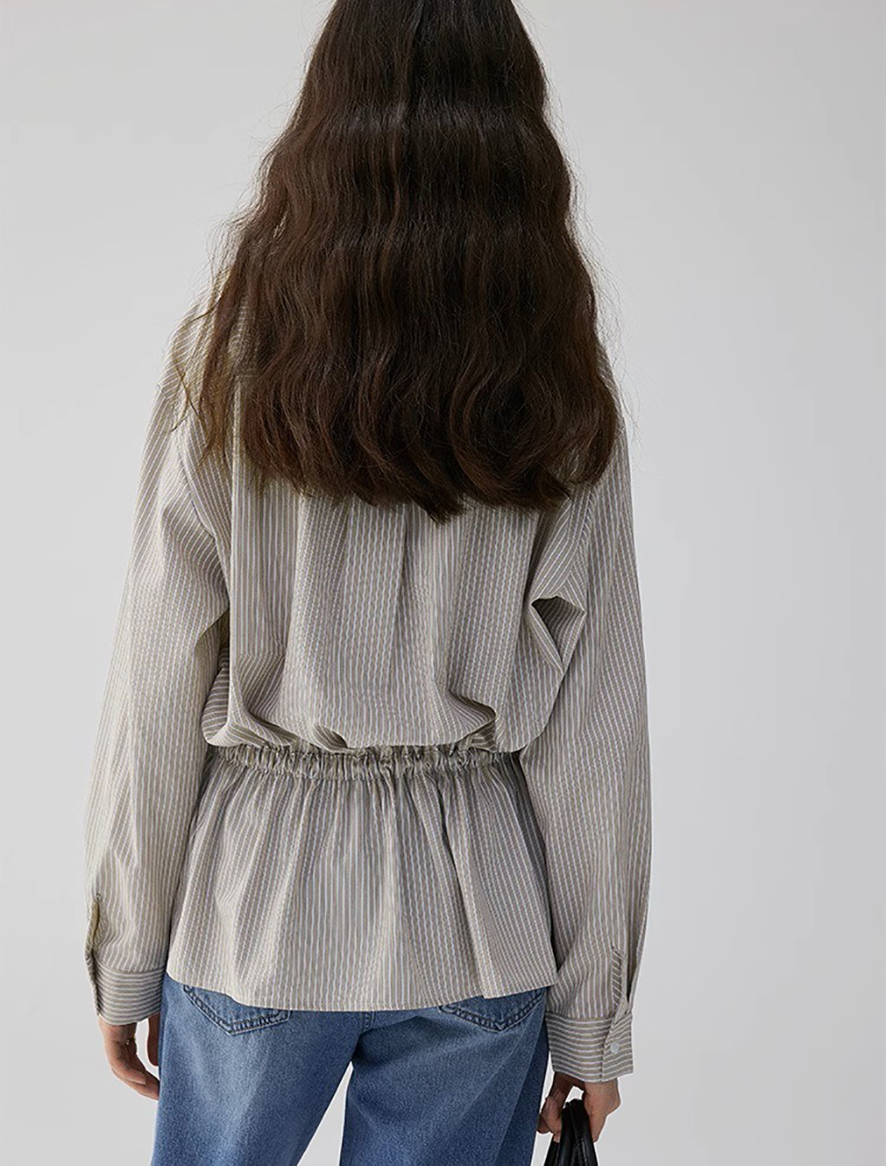 寬鬆條紋收腰設計襯衫