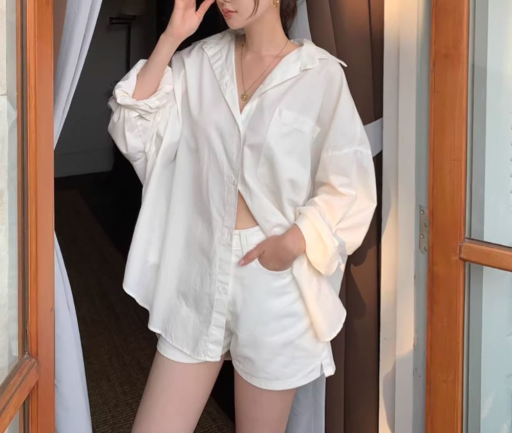 休閒寬鬆簡約純色襯衫