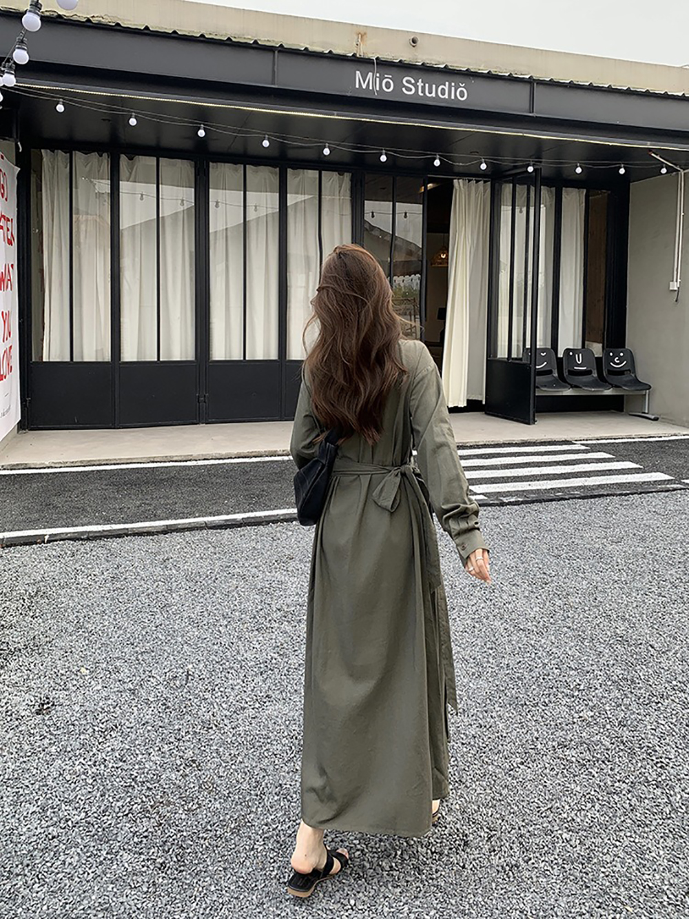 襯衫領綁帶設計長洋裝