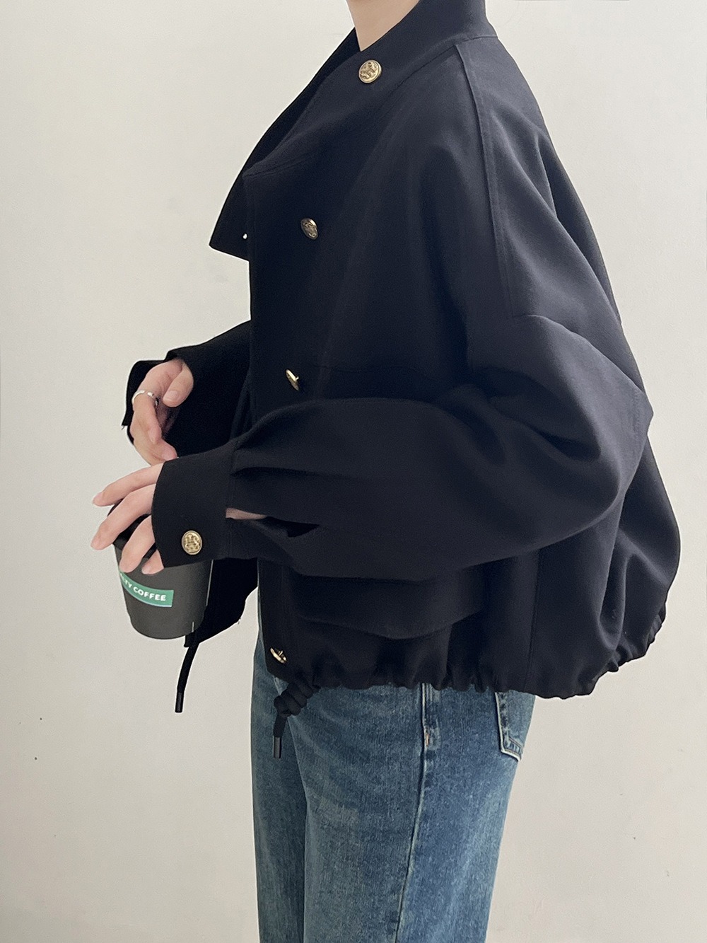 寬鬆立領短款夾克外套