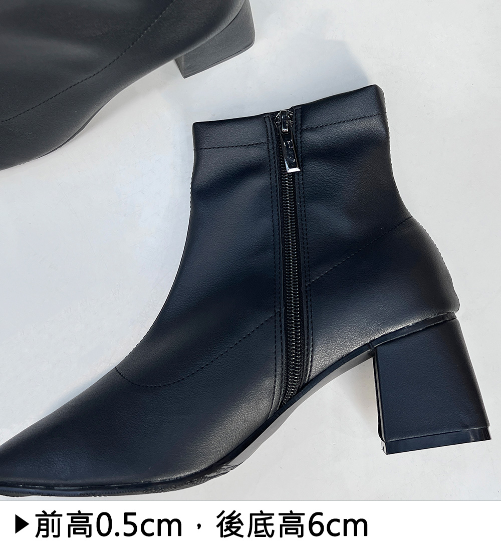 質感霧面皮革粗跟短靴