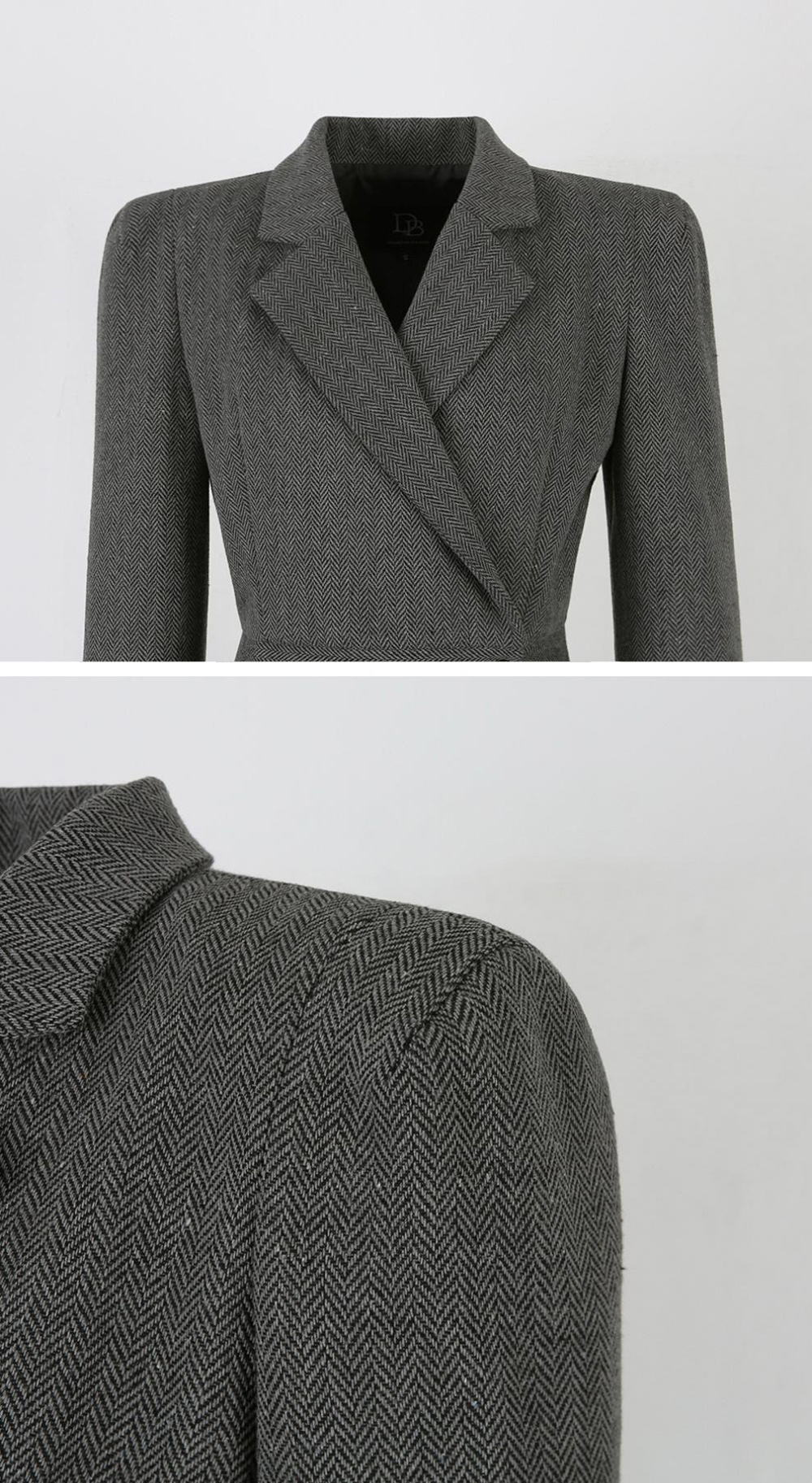 復古西裝感修身短洋裝