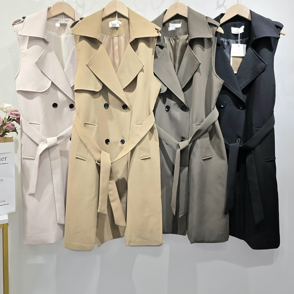 寬鬆綁帶長版西裝背心