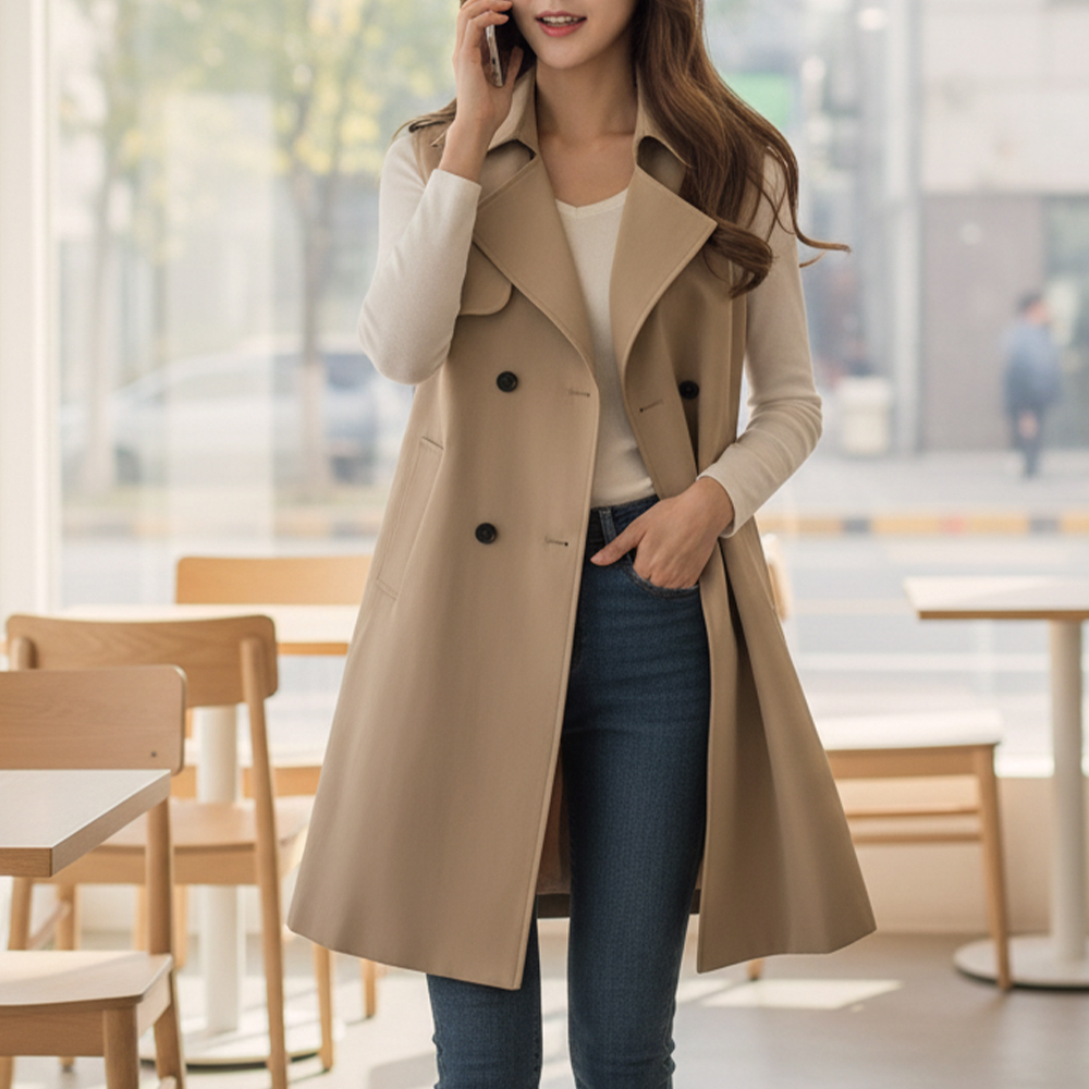 寬鬆綁帶長版西裝背心