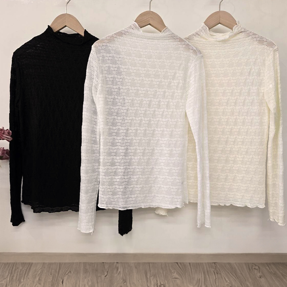 花朵蕾絲透膚內搭上衣