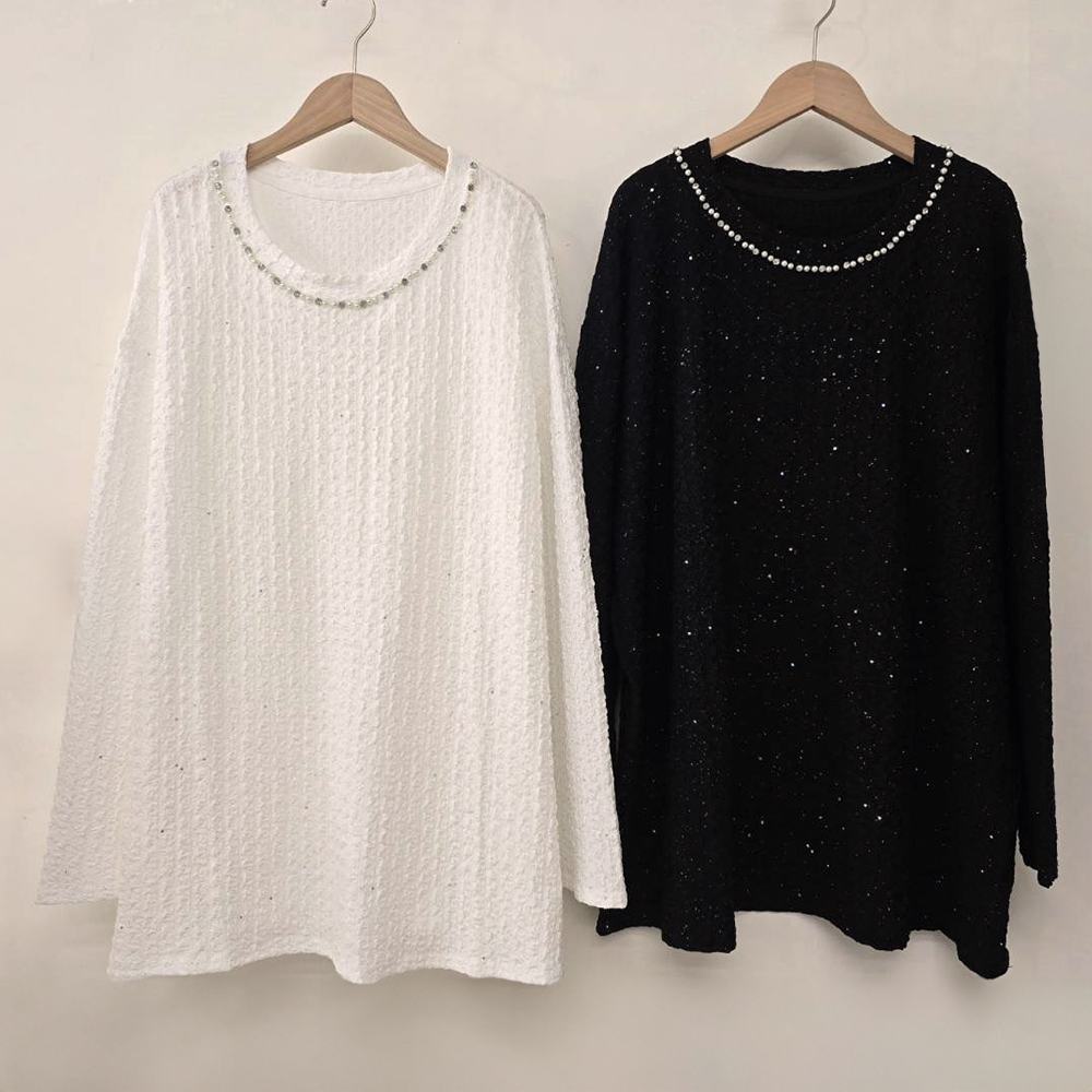 珍珠領小亮片寬版上衣