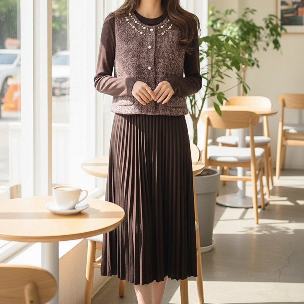 珍珠背心長洋裝套裝